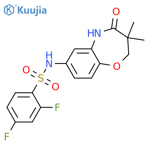 N-(3,3-dimethyl-4-oxo-2,3,4,5-tetrahydro-1,5-benzoxazepin-7-yl)-2,4-difluorobenzene-1-sulfonamide structure