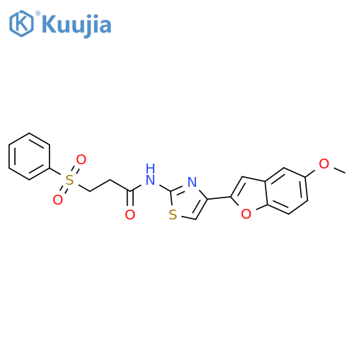 3-(benzenesulfonyl)-N-4-(5-methoxy-1-benzofuran-2-yl)-1,3-thiazol-2-ylpropanamide structure