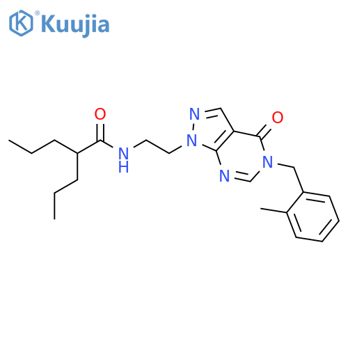N-(2-{5-(2-methylphenyl)methyl-4-oxo-1H,4H,5H-pyrazolo3,4-dpyrimidin-1-yl}ethyl)-2-propylpentanamide structure