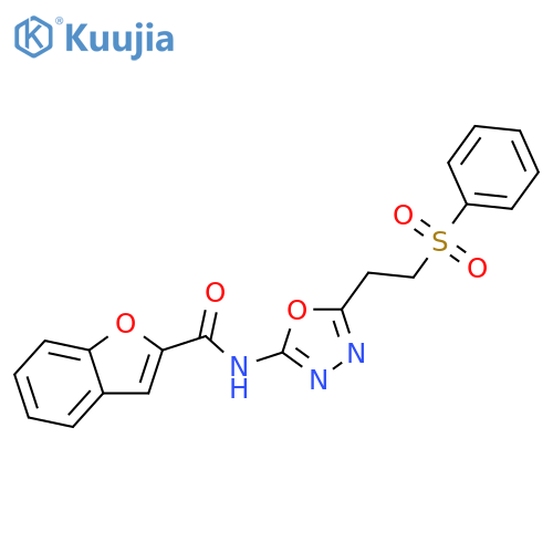 N-{5-2-(benzenesulfonyl)ethyl-1,3,4-oxadiazol-2-yl}-1-benzofuran-2-carboxamide structure