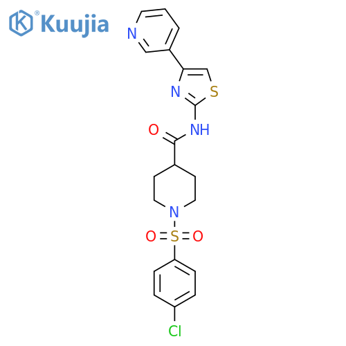 1-(4-chlorobenzenesulfonyl)-N-4-(pyridin-3-yl)-1,3-thiazol-2-ylpiperidine-4-carboxamide structure