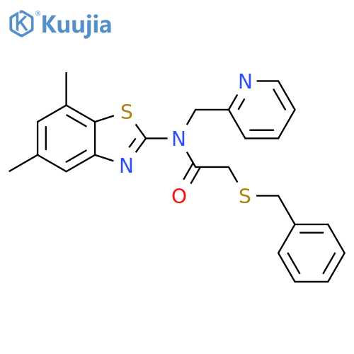 2-(benzylsulfanyl)-N-(5,7-dimethyl-1,3-benzothiazol-2-yl)-N-(pyridin-2-yl)methylacetamide structure