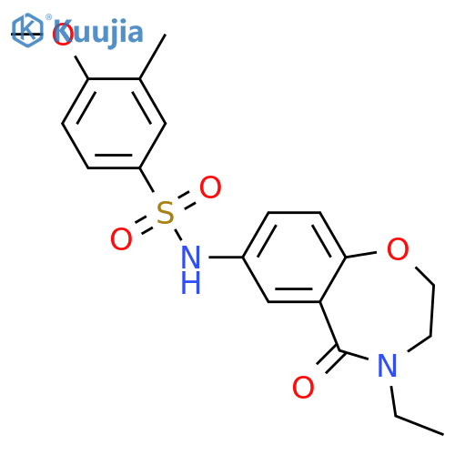 N-(4-ethyl-5-oxo-2,3,4,5-tetrahydro-1,4-benzoxazepin-7-yl)-4-methoxy-3-methylbenzene-1-sulfonamide structure