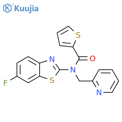 N-(6-fluoro-1,3-benzothiazol-2-yl)-N-(pyridin-2-yl)methylthiophene-2-carboxamide structure