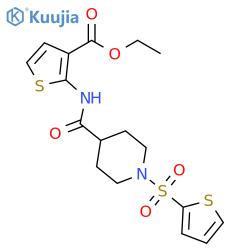 ethyl 2-1-(thiophene-2-sulfonyl)piperidine-4-amidothiophene-3-carboxylate structure