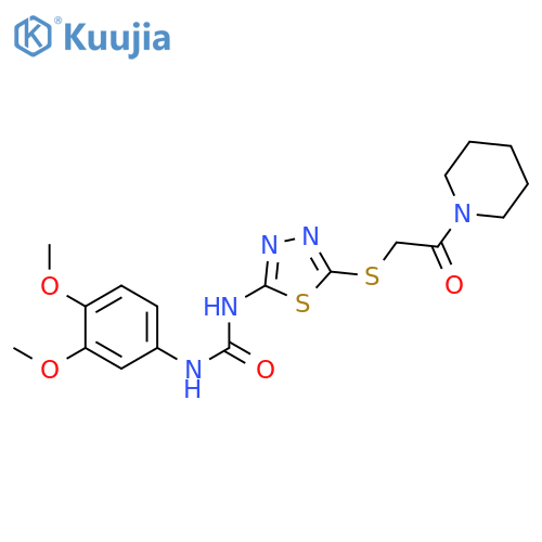 1-(3,4-dimethoxyphenyl)-3-(5-{2-oxo-2-(piperidin-1-yl)ethylsulfanyl}-1,3,4-thiadiazol-2-yl)urea structure