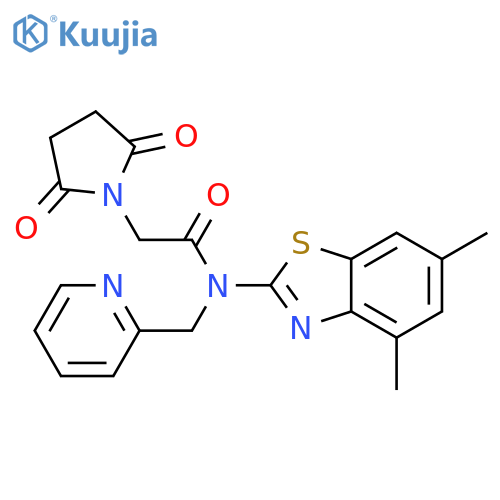 N-(4,6-dimethyl-1,3-benzothiazol-2-yl)-2-(2,5-dioxopyrrolidin-1-yl)-N-(pyridin-2-yl)methylacetamide structure