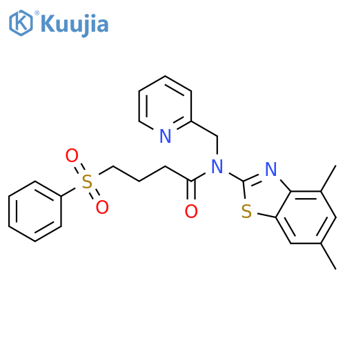 4-(benzenesulfonyl)-N-(4,6-dimethyl-1,3-benzothiazol-2-yl)-N-(pyridin-2-yl)methylbutanamide structure