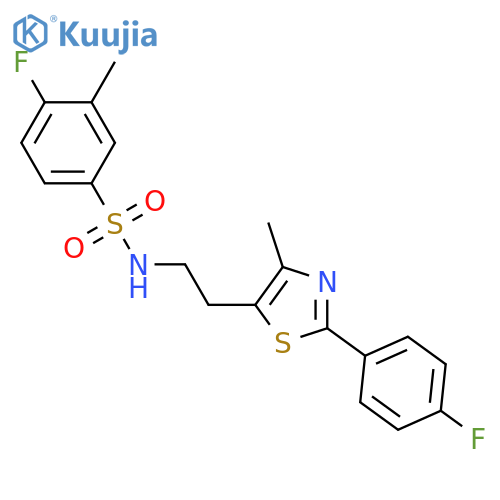 4-fluoro-N-{2-2-(4-fluorophenyl)-4-methyl-1,3-thiazol-5-ylethyl}-3-methylbenzene-1-sulfonamide structure