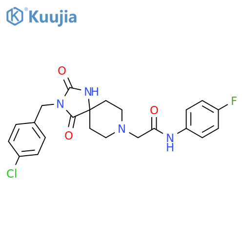2-{3-(4-chlorophenyl)methyl-2,4-dioxo-1,3,8-triazaspiro4.5decan-8-yl}-N-(4-fluorophenyl)acetamide structure