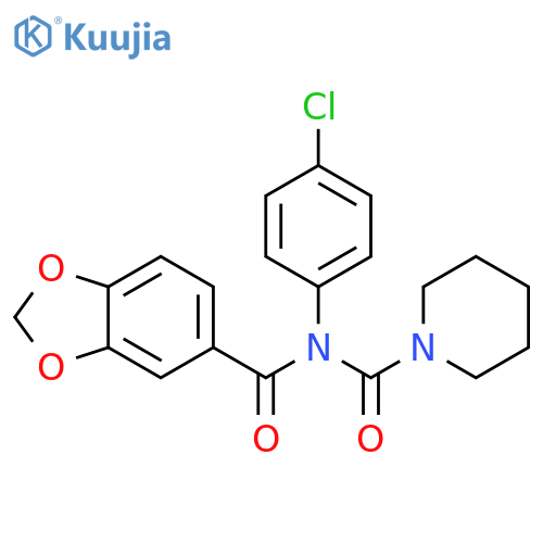 N-(4-chlorophenyl)-N-(piperidine-1-carbonyl)-2H-1,3-benzodioxole-5-carboxamide structure