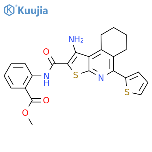 methyl 2-1-amino-5-(thiophen-2-yl)-6H,7H,8H,9H-thieno2,3-cisoquinoline-2-amidobenzoate structure