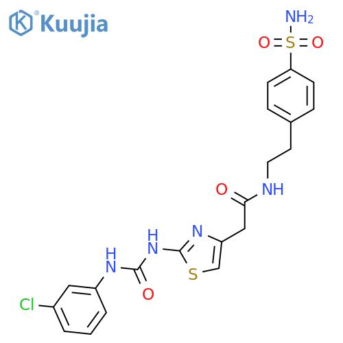 2-(2-{(3-chlorophenyl)carbamoylamino}-1,3-thiazol-4-yl)-N-2-(4-sulfamoylphenyl)ethylacetamide structure