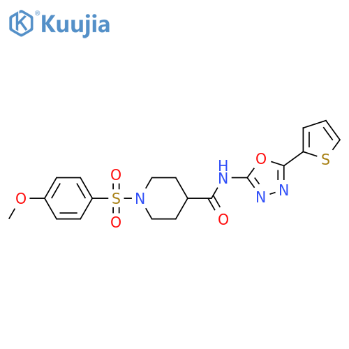 1-(4-methoxybenzenesulfonyl)-N-5-(thiophen-2-yl)-1,3,4-oxadiazol-2-ylpiperidine-4-carboxamide structure