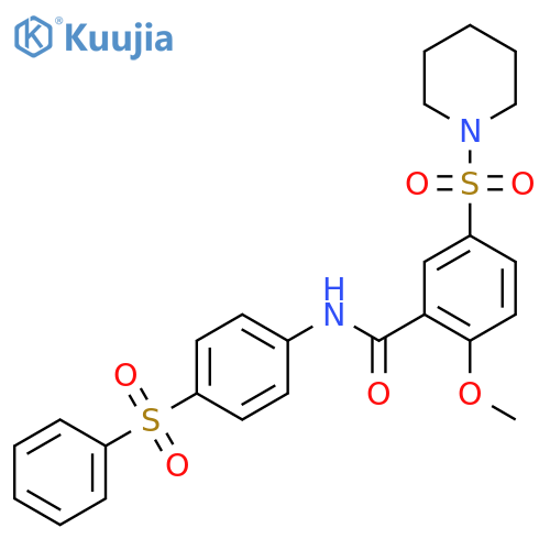 N-4-(benzenesulfonyl)phenyl-2-methoxy-5-(piperidine-1-sulfonyl)benzamide structure