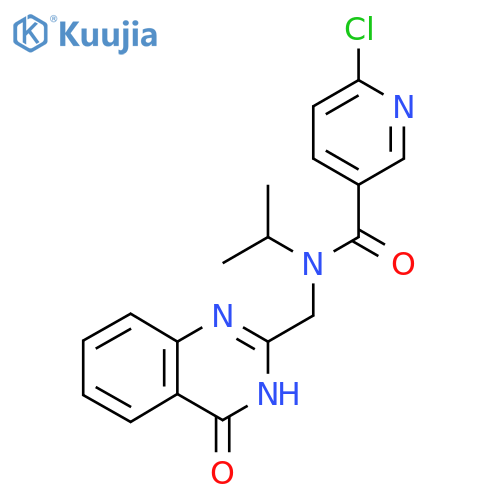 6-chloro-N-[(4-oxo-3,4-dihydroquinazolin-2-yl)methyl]-N-(propan-2-yl)pyridine-3-carboxamide structure