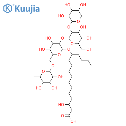 3,12-Dihydroxyhexadecanoic acid; (3S,12S)-form, 12-O-[α-L-Rhamnopyranosyl-(1→2)-β-D-glucopyranosyl-(1→2)-[α-L-rhamnopyranosyl-(1→6)]-β-D-glucopyranoside] structure