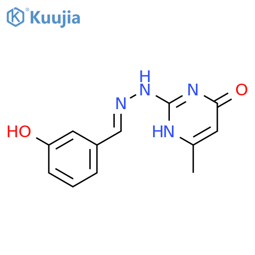 2-[(2E)-2-[(3-hydroxyphenyl)methylidene]hydrazinyl]-4-methyl-1H-pyrimidin-6-one structure