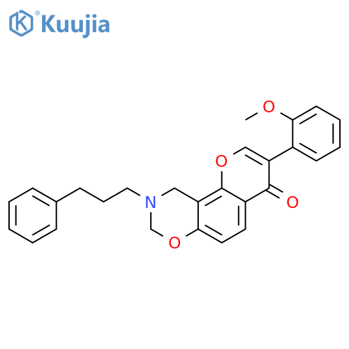 3-(2-methoxyphenyl)-9-(3-phenylpropyl)-4H,8H,9H,10H-chromeno8,7-e1,3oxazin-4-one structure