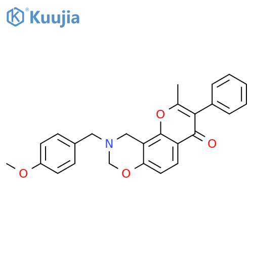 9-(4-methoxyphenyl)methyl-2-methyl-3-phenyl-4H,8H,9H,10H-chromeno8,7-e1,3oxazin-4-one structure