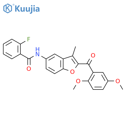 N-2-(2,5-dimethoxybenzoyl)-3-methyl-1-benzofuran-5-yl-2-fluorobenzamide structure