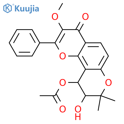 9,10-Dihydro-3,9,10-trihydroxy-8,8-dimethyl-2-phenyl-4H,8H-benzo[1,2-b:3,4-b']dipyran-4-one; (9R*,10R*)-form, 3-Me ether, 10-Ac structure
