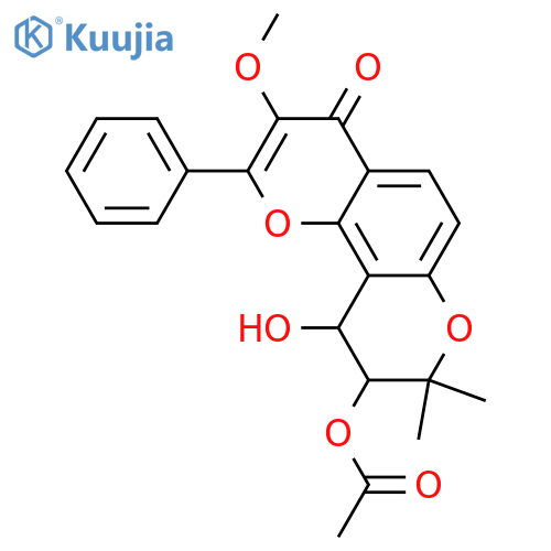 9,10-Dihydro-3,9,10-trihydroxy-8,8-dimethyl-2-phenyl-4H,8H-benzo[1,2-b:3,4-b']dipyran-4-one; (9R*,10R*)-form, 3-Me ether, 9-Ac structure
