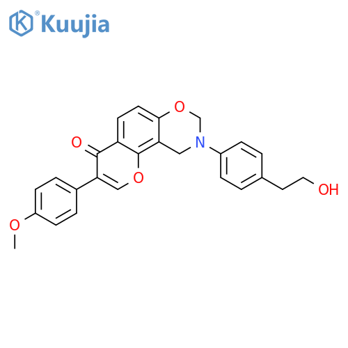 9-4-(2-hydroxyethyl)phenyl-3-(4-methoxyphenyl)-4H,8H,9H,10H-chromeno8,7-e1,3oxazin-4-one structure