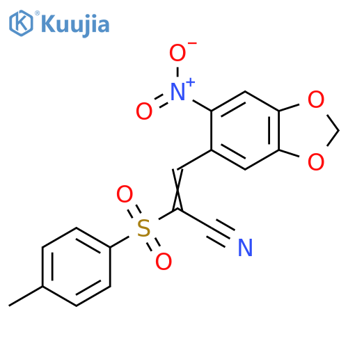 2-((4-Methylphenyl)sulfonyl)-3-(6-nitrobenzo3,4-d1,3-dioxolen-5-yl)prop-2-enenitrile structure