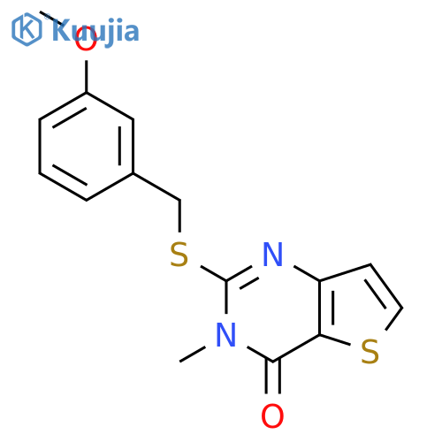 2-{(3-methoxyphenyl)methylsulfanyl}-3-methyl-3H,4H-thieno3,2-dpyrimidin-4-one structure