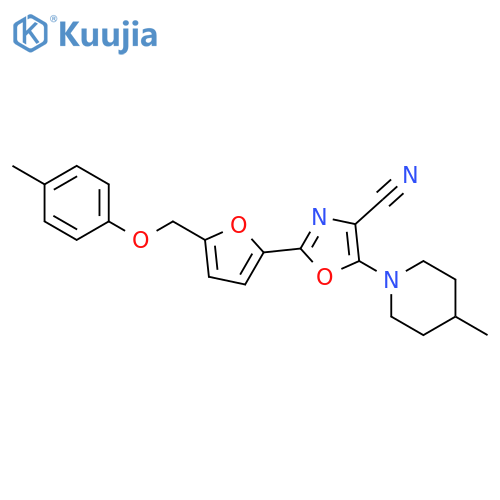 2-{5-(4-methylphenoxy)methylfuran-2-yl}-5-(4-methylpiperidin-1-yl)-1,3-oxazole-4-carbonitrile structure