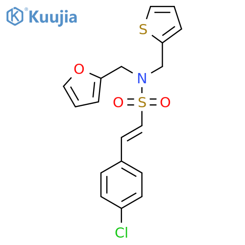 2-(4-chlorophenyl)-N-[(furan-2-yl)methyl]-N-[(thiophen-2-yl)methyl]ethene-1-sulfonamide structure
