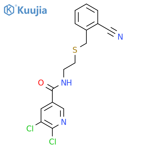 5,6-dichloro-N-(2-{[(2-cyanophenyl)methyl]sulfanyl}ethyl)pyridine-3-carboxamide structure