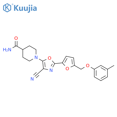 1-(4-cyano-2-{5-(3-methylphenoxy)methylfuran-2-yl}-1,3-oxazol-5-yl)piperidine-4-carboxamide structure
