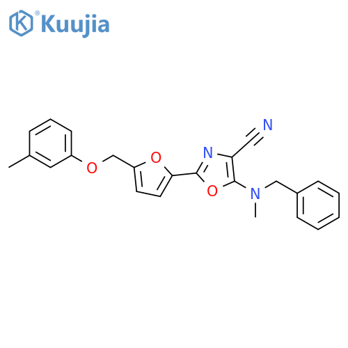 5-benzyl(methyl)amino-2-{5-(3-methylphenoxy)methylfuran-2-yl}-1,3-oxazole-4-carbonitrile structure
