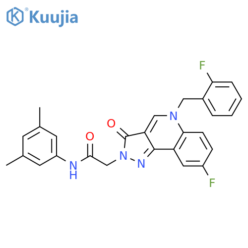 N-(3,5-dimethylphenyl)-2-{8-fluoro-5-(2-fluorophenyl)methyl-3-oxo-2H,3H,5H-pyrazolo4,3-cquinolin-2-yl}acetamide structure