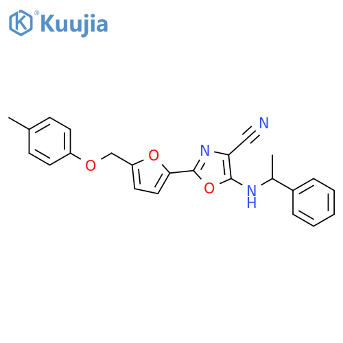 2-{5-(4-methylphenoxy)methylfuran-2-yl}-5-(1-phenylethyl)amino-1,3-oxazole-4-carbonitrile structure