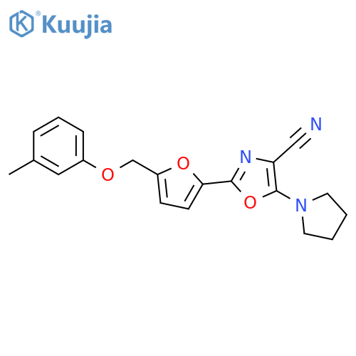 2-{5-(3-methylphenoxy)methylfuran-2-yl}-5-(pyrrolidin-1-yl)-1,3-oxazole-4-carbonitrile structure
