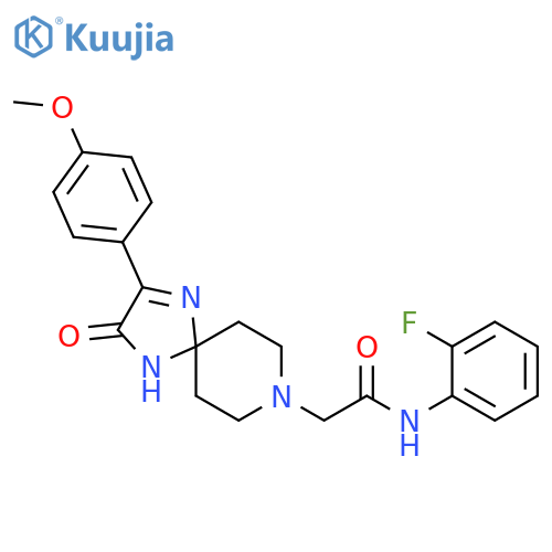 N-(2-fluorophenyl)-2-2-(4-methoxyphenyl)-3-oxo-1,4,8-triazaspiro4.5dec-1-en-8-ylacetamide structure