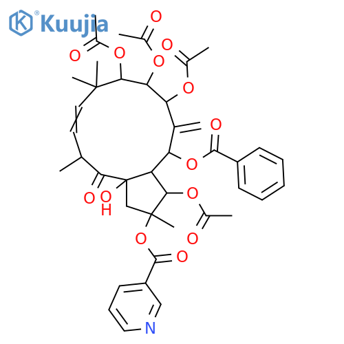 2,3,5,7,8,9,15-Heptahydroxy-6(17),11-jatrophadien-14-one; (2α,3β,5α,7β,8α,9α,11E,13β,15β)-form, 2-O-(3-Pyridinecarbonyl), 5-benzoyl, 3,7,8,9-tetra-Ac structure