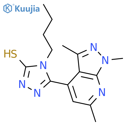 <br>4-Butyl-5-(1,3,6-trimethyl-1H-pyrazolo[3,4-b]pyridin-4-yl)-4H-1,2,4-triazol e-3-thiol structure
