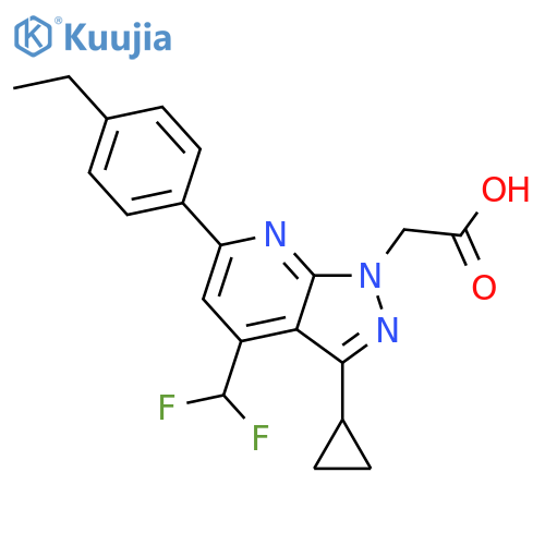 2-3-cyclopropyl-4-(difluoromethyl)-6-(4-ethylphenyl)-1H-pyrazolo3,4-bpyridin-1-ylacetic acid structure