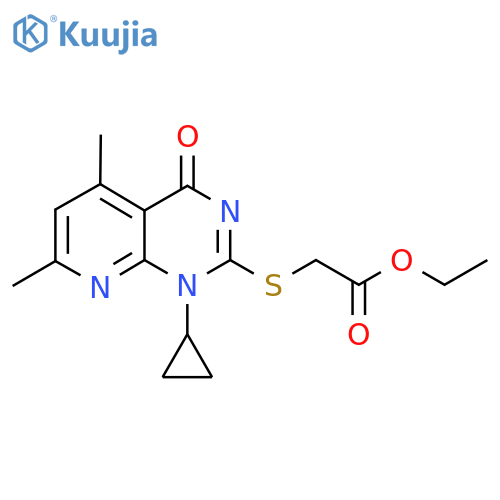 ethyl 2-({1-cyclopropyl-5,7-dimethyl-4-oxo-1H,4H-pyrido2,3-dpyrimidin-2-yl}sulfanyl)acetate structure