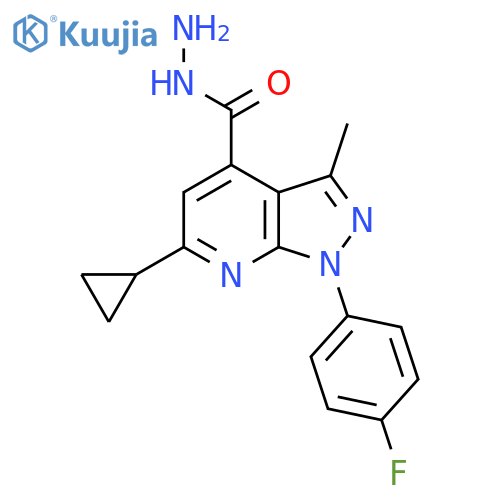 6-cyclopropyl-1-(4-fluorophenyl)-3-methyl-1H-pyrazolo3,4-bpyridine-4-carbohydrazide structure