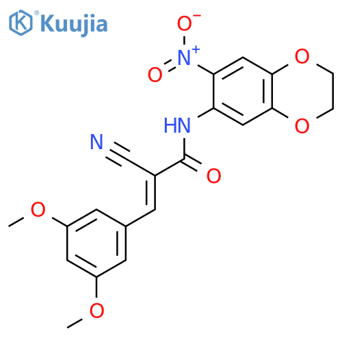 2-cyano-3-(3,5-dimethoxyphenyl)-N-(7-nitro-2,3-dihydro-1,4-benzodioxin-6-yl)prop-2-enamide structure