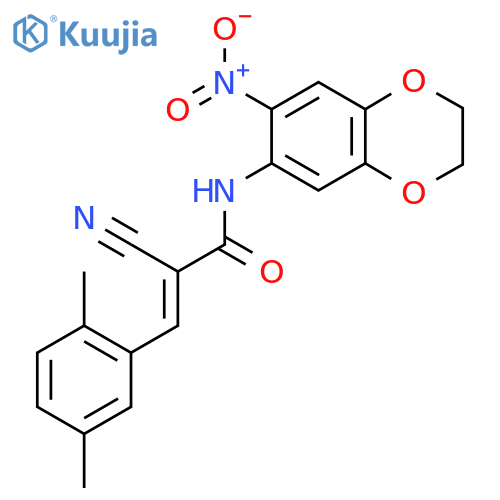2-cyano-3-(2,5-dimethylphenyl)-N-(7-nitro-2,3-dihydro-1,4-benzodioxin-6-yl)prop-2-enamide structure