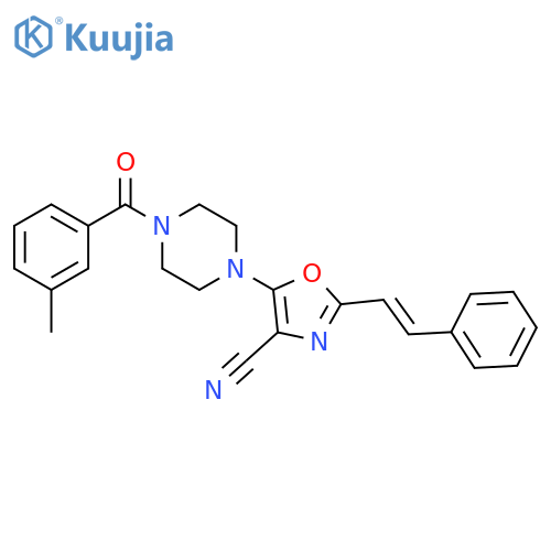 5-4-(3-methylbenzoyl)piperazin-1-yl-2-(E)-2-phenylethenyl-1,3-oxazole-4-carbonitrile structure