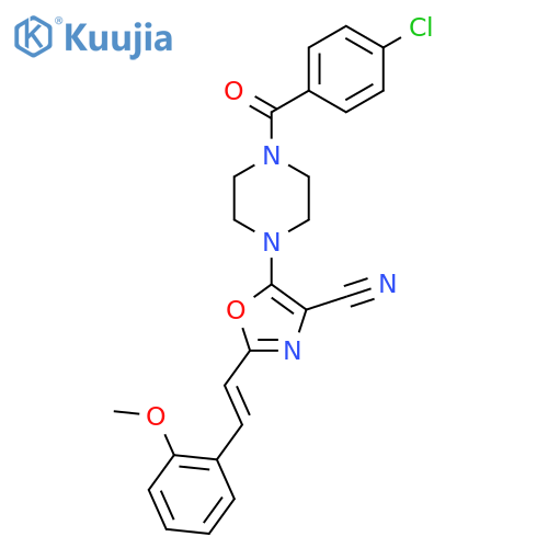 5-4-(4-chlorobenzoyl)piperazin-1-yl-2-(E)-2-(2-methoxyphenyl)ethenyl-1,3-oxazole-4-carbonitrile structure
