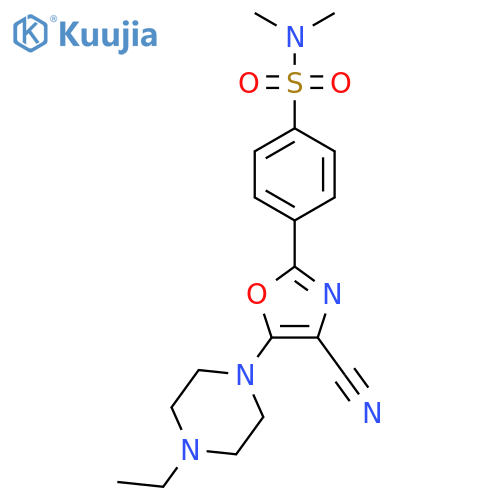 4-4-cyano-5-(4-ethylpiperazin-1-yl)-1,3-oxazol-2-yl-N,N-dimethylbenzene-1-sulfonamide structure