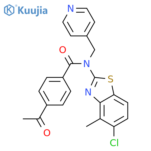 4-acetyl-N-(5-chloro-4-methyl-1,3-benzothiazol-2-yl)-N-(pyridin-4-yl)methylbenzamide structure